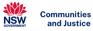 Image of NSW Communities and Justice logo.