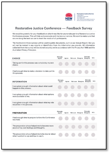 Image of first page of feedback survey.